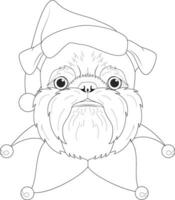 Christmas greeting card for coloring. Brussels Griffon dog with Santa's hat vector