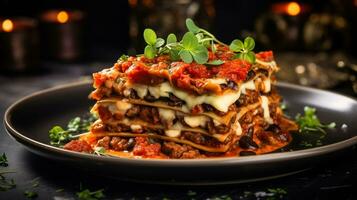 Photo of Vegan Lasagna as a dish in a high-end restaurant. Generative AI