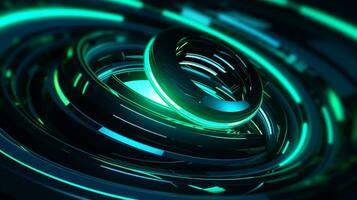 3d futuristic shape background with illustration of blue green and black color. Generative AI photo