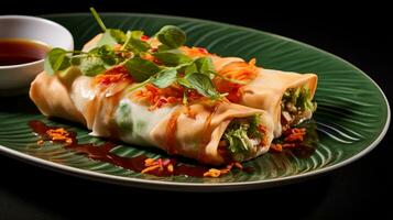 Photo of Thai Spring Rolls as a dish in a high-end restaurant. Generative AI