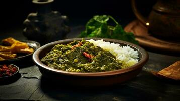 Photo of Ghormeh Sabzi as a dish in a high-end restaurant. Generative AI