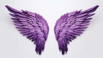 purple angel wings contrasted against a white backdrop, AI Generative. photo