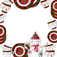 Watercolor frame of Christmas tableware in cartoon style with place for text. png
