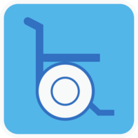 rueda silla plano icono en azul cuadrado. png