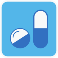 pill flat icon in blue square. png
