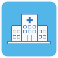 hospital flat icon in blue square. png