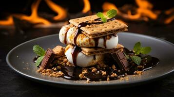 Photo of S'mores as a dish in a high-end restaurant. Generative AI