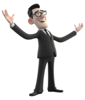 a businessman with a happy expression, concept of success achieving goals, cartoon character 3d illustration. generative ai png