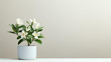 Photo of Jasmine flower in pot isolated on white background. Generative AI