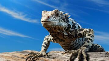 Photo of a Tegu Lizard under Blue Sky. Generative AI