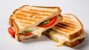 Grilled cheese and tomato sandwich on white background, . photo