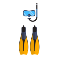 Diving mask with snorkel and swimming flippers png