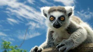 Photo of a Lemur under Blue Sky. Generative AI