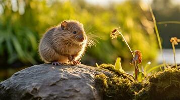 Close-up photo of a Vole looking in their habitat. Generative AI