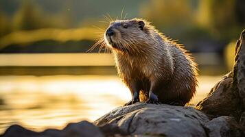 Close-up photo of a Nutria looking in their habitat. Generative AI