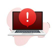 alerta mensaje ordenador portátil notificación. peligro error alertas, ordenador portátil virus problema o inseguro mensajería correo no deseado problemas notificaciones vector ilustración