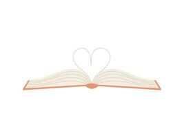 Open book with pages folded in shape of heart. The book is a symbol of knowledge, learning. A concept for lovers of reading, literature and learning. Simple flat vector illustration isolated on white.