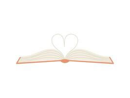 Open book with pages folded in shape of heart. The book is a symbol of knowledge, learning. A concept for lovers of reading, literature and learning. Simple flat vector illustration isolated on white.