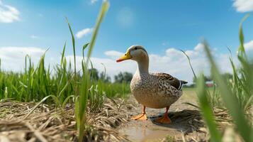 Photo of a Duck in the Farmland. Generative AI