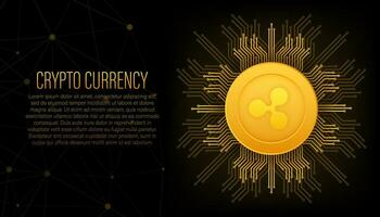 Cryptocurrency logo. Ripple in flat style on golden background. Vector design isolated. Internet technology