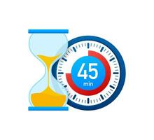 The 45 minutes, stopwatch vector icon. Stopwatch icon in flat style, timer on on color background. Vector illustration