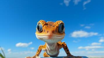 Photo of a Gecko under Blue Sky. Generative AI