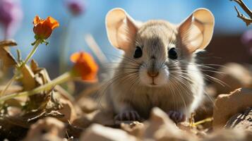 Close-up photo of a Desert Jerboa looking any direction in the Desert. Generative AI