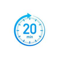 The 20 minutes, stopwatch vector icon. Stopwatch icon in flat style, timer on on color background. Vector illustration