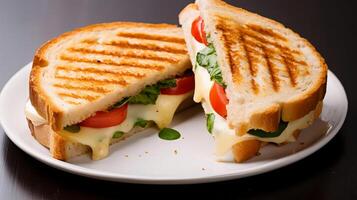 Grilled cheese and tomato sandwich on white background, . photo