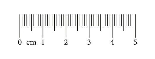 Measuring chart with 5 centimeters. Length measurement math, distance, height, sewing tool. Ruler scale with numbers. Graphic vector illustration.