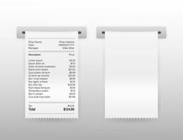 Vector Realistic 3d Paper Printed ATM Transaction Record Receipt Set Closeup Isolated on White Background.