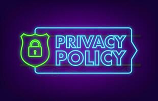 Flat icon with privacy policy. Neon icon. Isometric vector illustration.