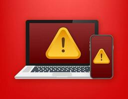 Alert message mobile and laptop notification. Danger error alerts, smartphone virus problem or insecure messaging spam problems notifications. Vector illustration