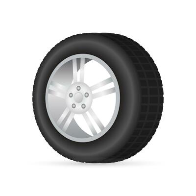 Realistic shining disk car wheel tyre set. Vector stock illustration.