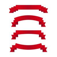 Set of red ribbons badge, label, banner blank template isolated on white background. Vector illustration.