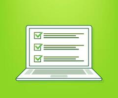 Online survey, checklist, questionnaire icon. Laptop, Computer screen. Feedback business concept Vector illustration