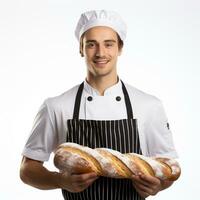 Male baker on white background, AI Generative. photo