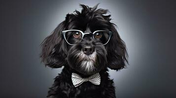 Photo of a Border Collie dog using eyeglasses isolated on white background. Generative AI
