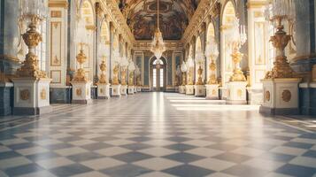 foto de el habitación presentando el interior diseño de el palacio de versalles, Francia. generativo ai