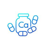 calcium supplement line icon with a bottle vector