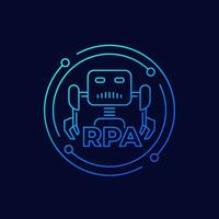 RPA bot icon, Robotic process automation, linear design vector