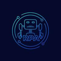 RPA bot icon, Robotic process automation, linear design vector