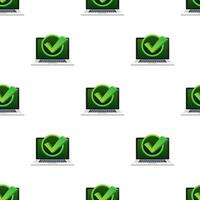 Laptop with checkmark or tick notification in bubble pattern. Approved choice. Accept or approve checkmark. Vector illustration