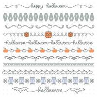 Halloween themed seamless borders collection, simple one line style, editable line thickness. Vector illustration