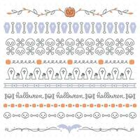 Halloween themed seamless borders collection, simple one line style, editable line thickness. Vector illustration