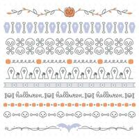 Halloween themed seamless borders collection, simple one line style, editable line thickness. Vector illustration