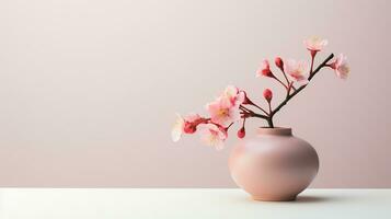 Photo of Cherry Blossom flower in pot isolated on white background. Generative AI