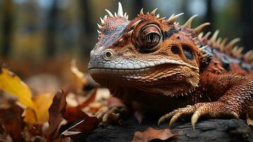 Close-up photo of a Horned Toad looking in their habitat. Generative AI