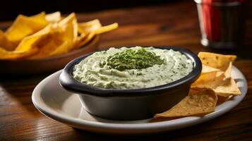 Photo of Spinach and Cheese Dip as a dish in a high-end restaurant. Generative AI