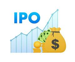 Vector IPO initial public offering concept in flat style   investment and strategy icons. Vector illustration.